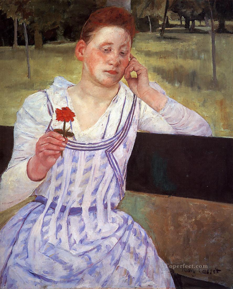 Reverie también conocida como Mujer con un Zinnia rojo madres hijos Mary Cassatt Pintura al óleo